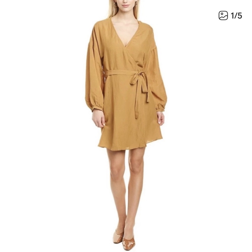 Madewell Wrap Dress Balloon Sleeves in Mustard
